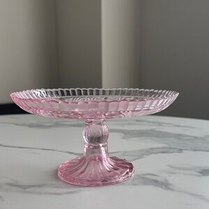 Pink Glass Pedestal Cake Stand - Elegant Home Dining Display